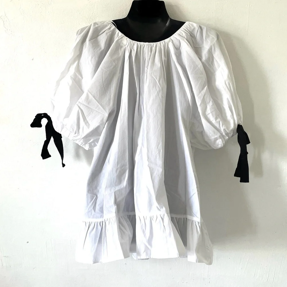 Zara White Two Ways Poplin Tie Oversized Blouse